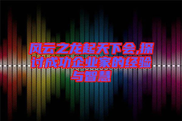 風(fēng)云之龍起天下會,探討成功企業(yè)家的經(jīng)驗與智慧