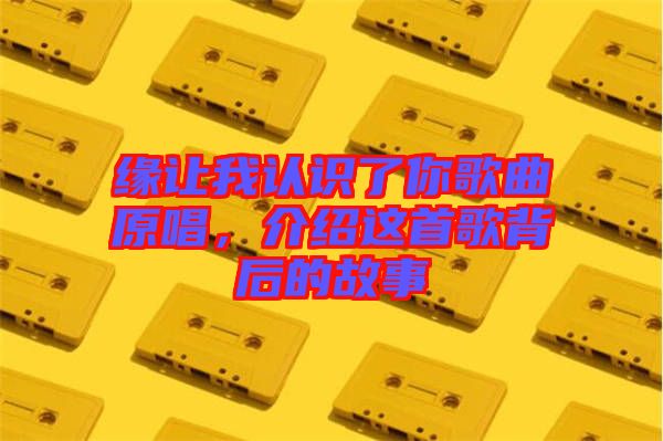 緣讓我認識了你歌曲原唱，介紹這首歌背后的故事