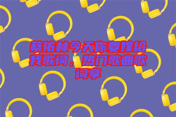 蔡依林今天你要嫁給我歌詞，熱門歌曲歌詞享