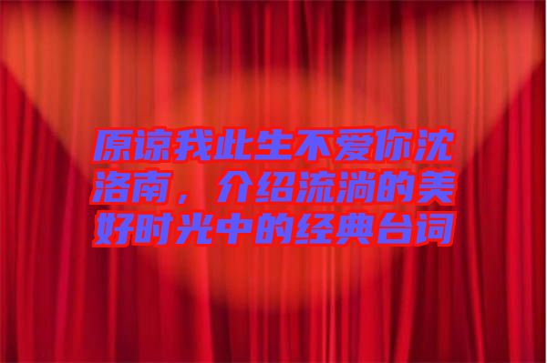 原諒我此生不愛你沈洛南，介紹流淌的美好時光中的經(jīng)典臺詞