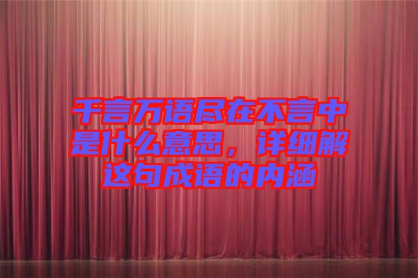 千言萬語盡在不言中是什么意思，詳細(xì)解這句成語的內(nèi)涵