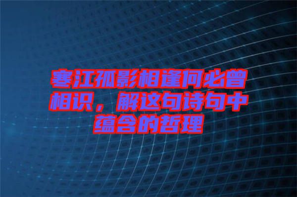 寒江孤影相逢何必曾相識，解這句詩句中蘊含的哲理