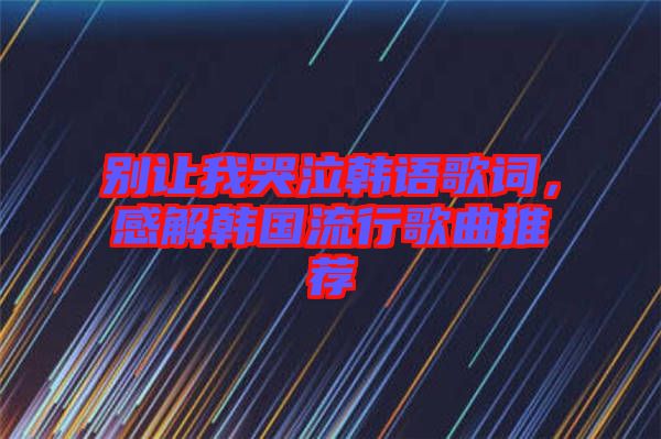 別讓我哭泣韓語歌詞，感解韓國(guó)流行歌曲推薦