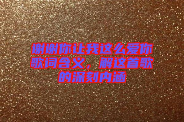 謝謝你讓我這么愛你歌詞含義，解這首歌的深刻內(nèi)涵