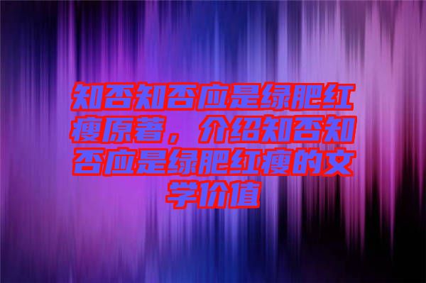 知否知否應(yīng)是綠肥紅瘦原著，介紹知否知否應(yīng)是綠肥紅瘦的文學(xué)價值