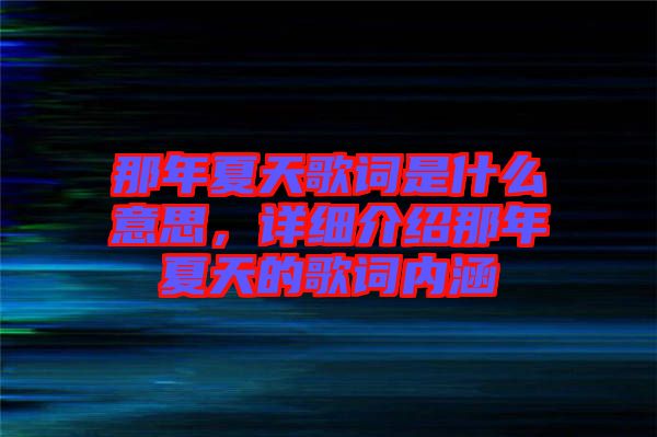 那年夏天歌詞是什么意思，詳細(xì)介紹那年夏天的歌詞內(nèi)涵