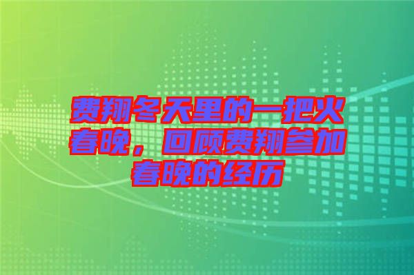 費(fèi)翔冬天里的一把火春晚，回顧費(fèi)翔參加春晚的經(jīng)歷