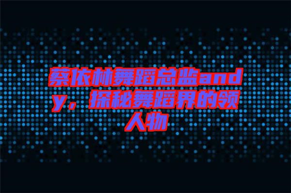 蔡依林舞蹈總監(jiān)andy，探秘舞蹈界的領(lǐng)人物