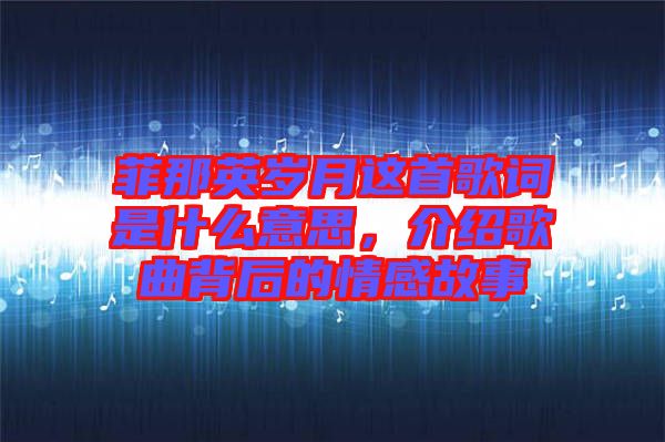 菲那英歲月這首歌詞是什么意思，介紹歌曲背后的情感故事