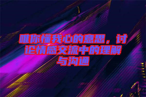 唯你懂我心的意思，討論情感交流中的理解與溝通