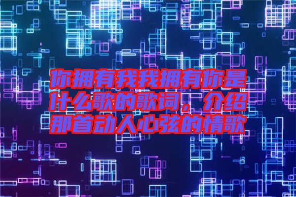 你擁有我我擁有你是什么歌的歌詞，介紹那首動(dòng)人心弦的情歌