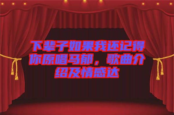 下輩子如果我還記得你原唱馬郁，歌曲介紹及情感達(dá)