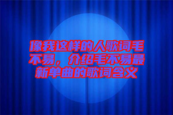 像我這樣的人歌詞毛不易，介紹毛不易最新單曲的歌詞含義