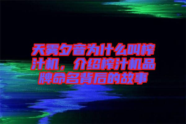 天霧夕音為什么叫榨汁機(jī)，介紹榨汁機(jī)品牌命名背后的故事