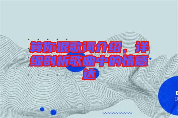 算你狠歌詞介紹，詳細(xì)剖析歌曲中的情感達(dá)