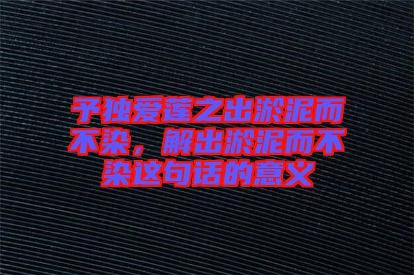 予獨(dú)愛(ài)蓮之出淤泥而不染，解出淤泥而不染這句話的意義