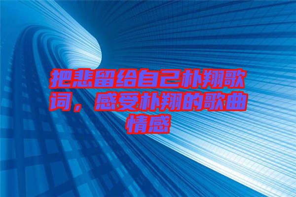 把悲留給自己樸翔歌詞，感受樸翔的歌曲情感