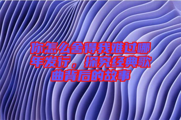 你怎么舍得我難過(guò)哪年發(fā)行，探究經(jīng)典歌曲背后的故事