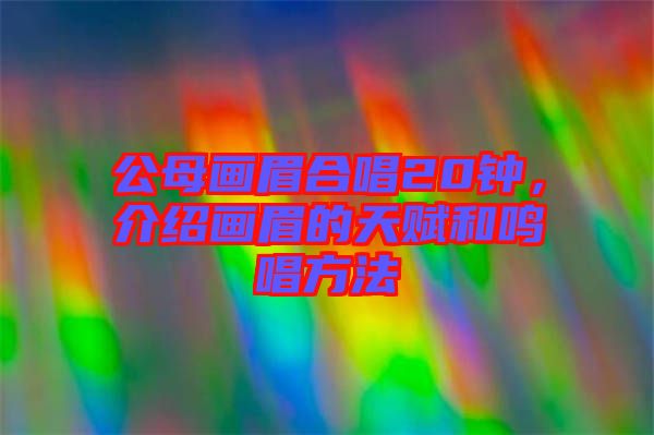 公母畫眉合唱20鐘，介紹畫眉的天賦和鳴唱方法