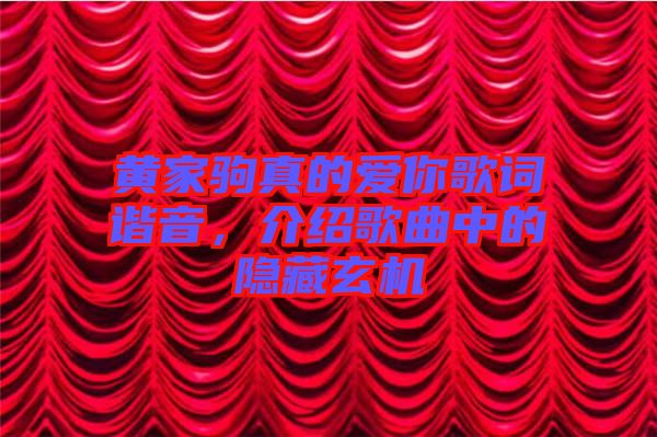 黃家駒真的愛你歌詞諧音，介紹歌曲中的隱藏玄機