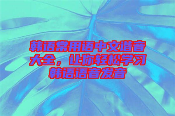 韓語常用語中文諧音大全，讓你輕松學習韓語語音發(fā)音