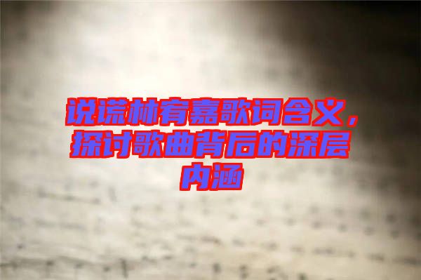 說謊林宥嘉歌詞含義，探討歌曲背后的深層內(nèi)涵